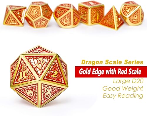 Miniatura 9 de DNDND - Juego de dados metálicos de escala de dragón D&D, 7 piezas de Calabozos y Dragones metálicos con caja de metal de regalo (dados DND (azul y