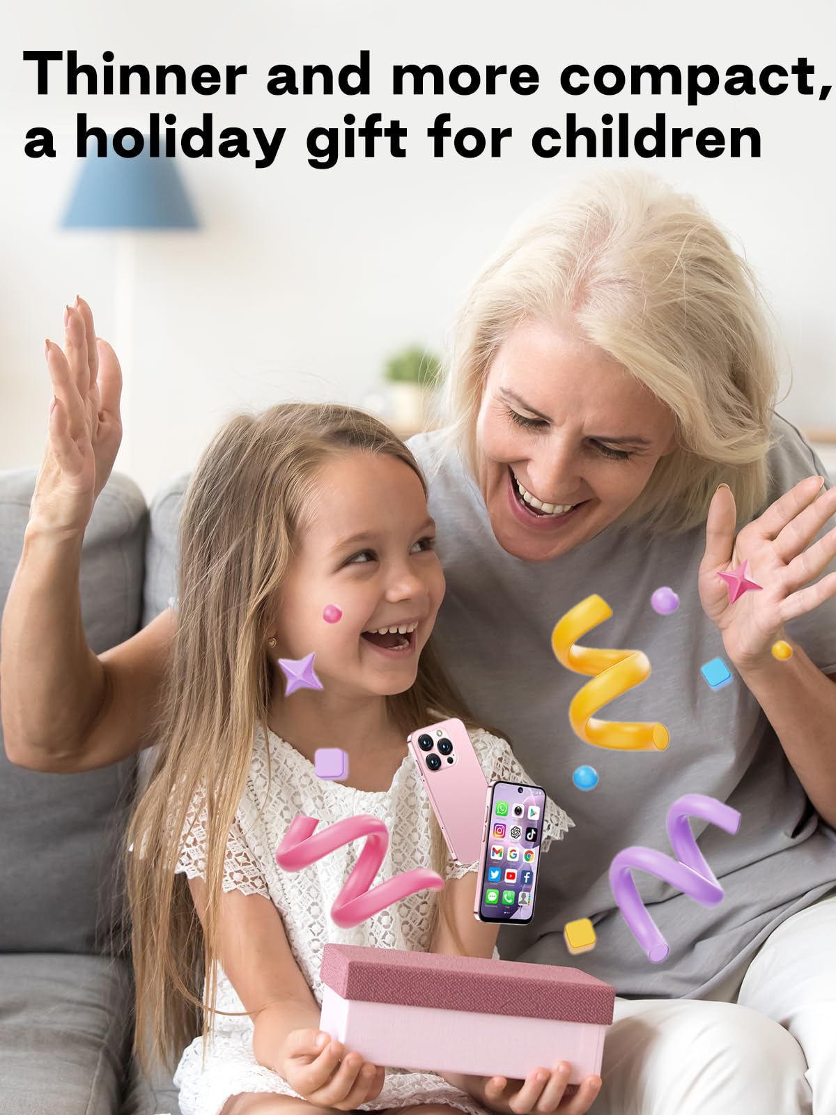 Smartphone mini, schermo HD da 3,88 pollici, doppia SIM con doppia standby,riconoscimento facciale Face ID, adatto per i bambini e gli studenti come telefono di backup, senza blocco (Blu-3G)