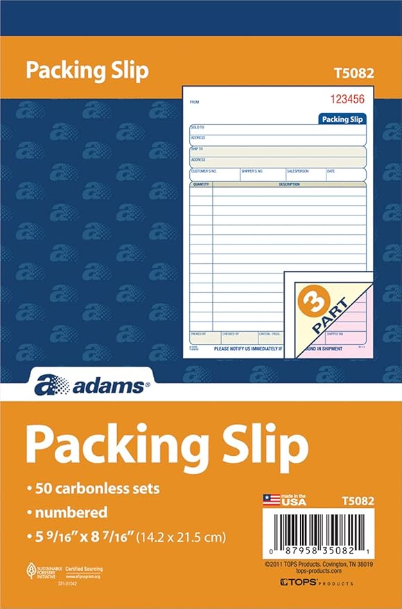 Adams Packing Slip Book, 3Part, Carbonless, 59/16 x 75/