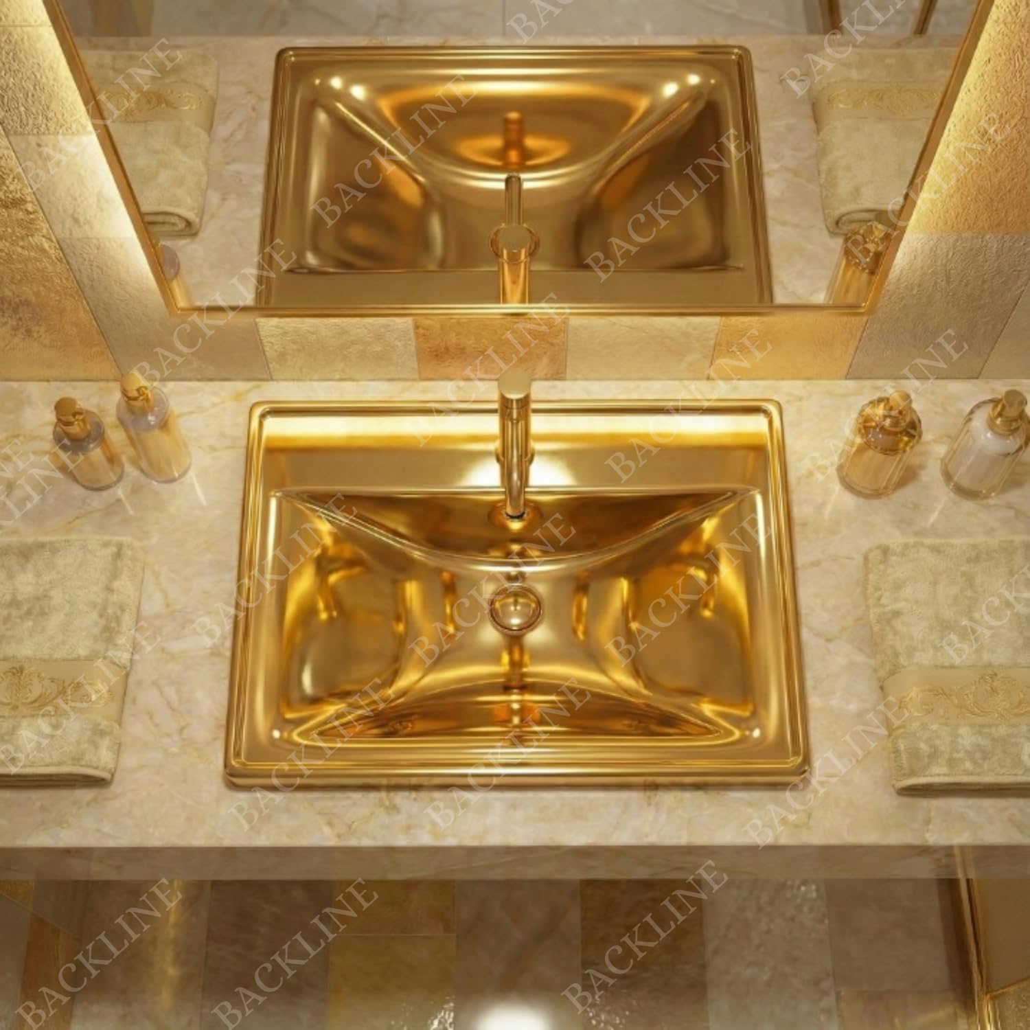 Backline Luxury Semi-Undercounter Basin | Ceramic Under Counter Wash Basin With Overflow | Undermount Bathroom Sink 51 x 40 x 18 Cm (Gold Glossy) 2