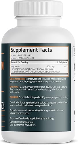 Miniatura 2 de Bronson Glicinato de magnesio 200 mg de alta absorción quelado tamponado suave en el estómago sin OMG, 60 cápsulas vegetarianas