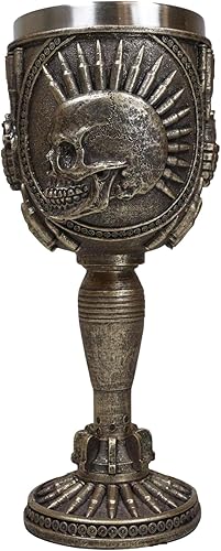 Miniatura 2 de Ebros Gift Esqueleto de perro de guerra, cráneo, bala con pinchos, calavera Mohawk, copa de vino, cáliz para servir Osario, Macabra Decoración de