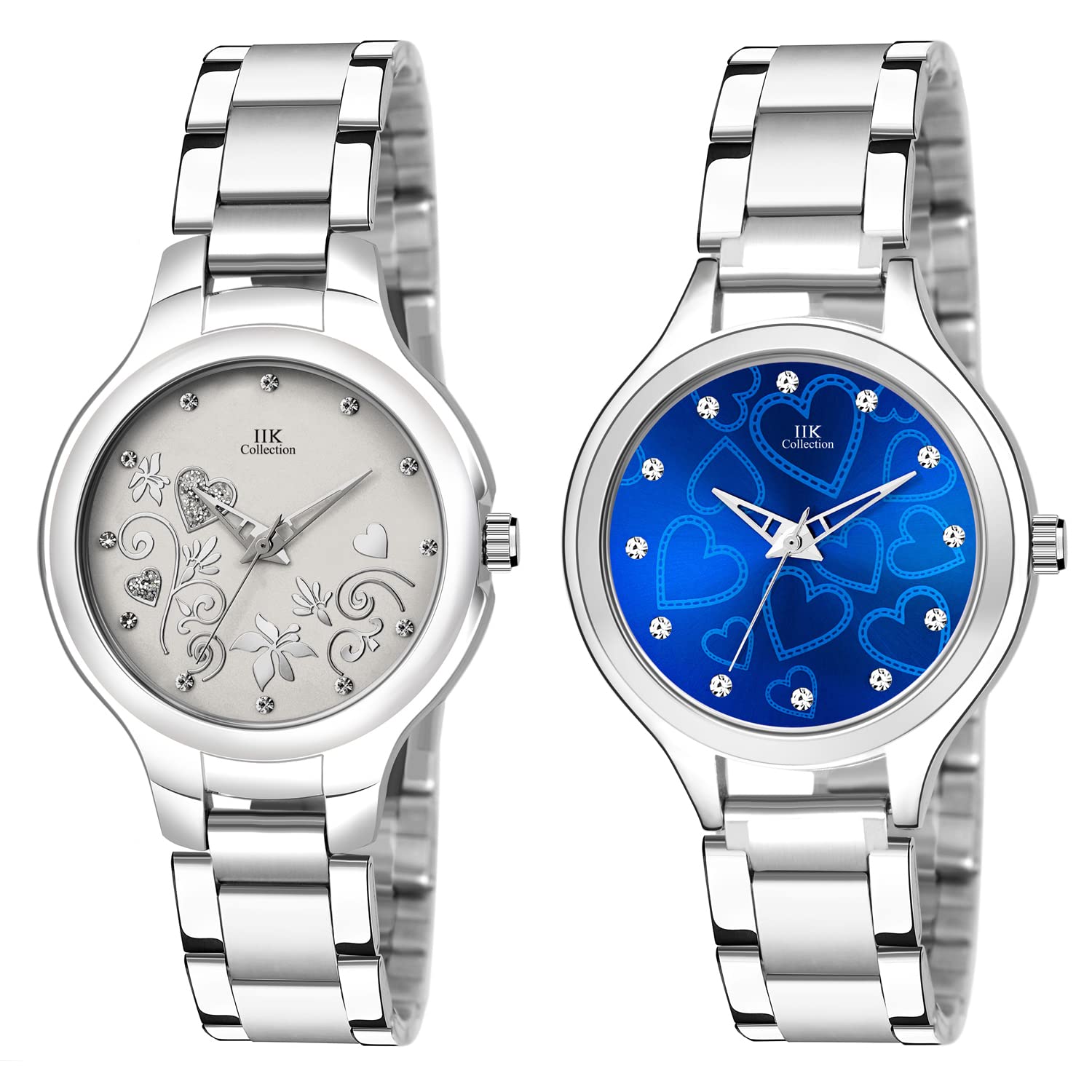 IIK COLLECTION Analogue Round Studed Dial with Silver Bracelet Strap Girls & Womens Wrist Watch (Pack of 2) (B09P1FXK37) Amazon Price History, Amazon Price Tracker