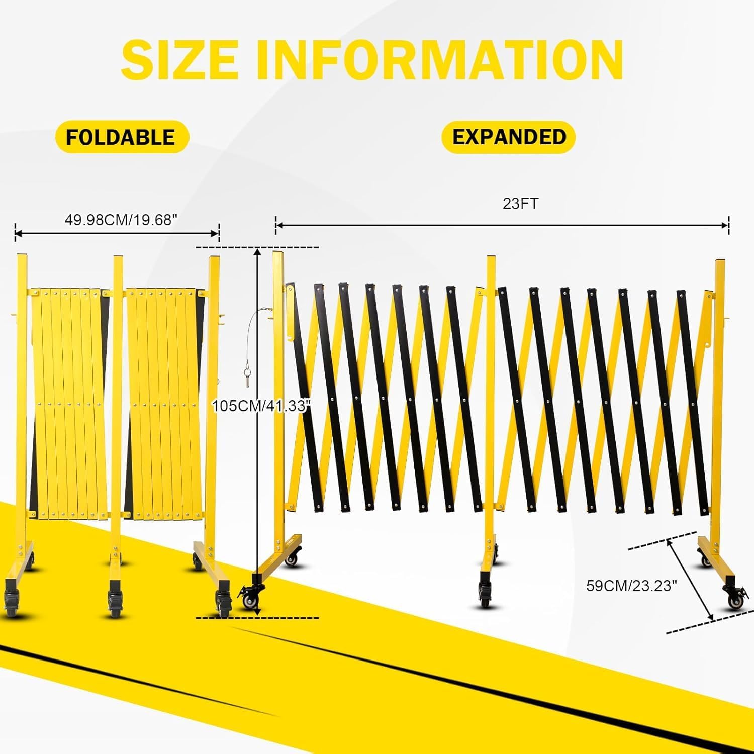 Metal Expandable Barricade Gate, 23 ft Retractable Driveway Gate, Portable Safety Barrier with Casters, Outdoor Traffic Barricade Fence, Flexible Expanding Security Gate for Door, Garden, Garage