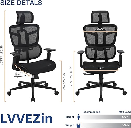 Miniatura 2 de Silla de oficina ergonómica, silla de escritorio con altura ajustable, soporte lumbar, sillas de computadora de malla con respaldo alto con