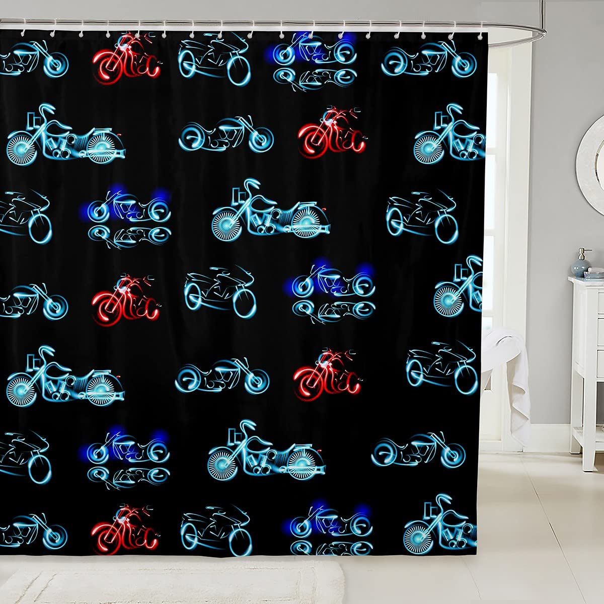 Rideau de douche motocross grand format 183 cm, le cadeau parfait pour passionné de moto
