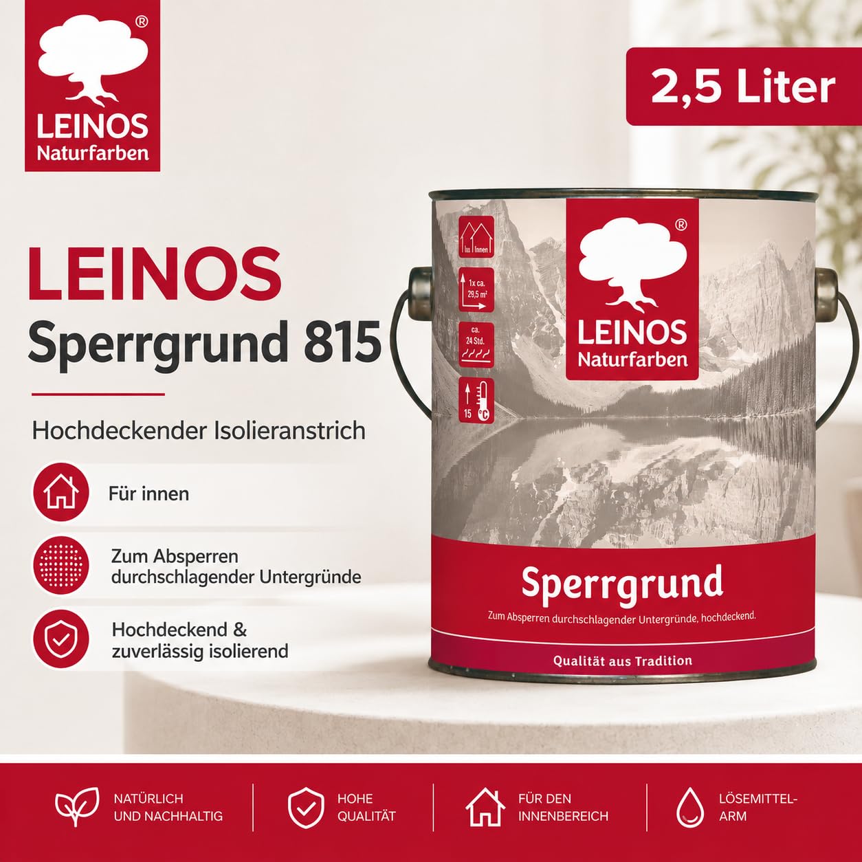 LEINOS 815 Sperrgrund 2,5 l | Hochdeckend: Erzeugt einen weißen, leicht rauen Untergrund, der für nachfolgende Anstriche gute Haftung bietet