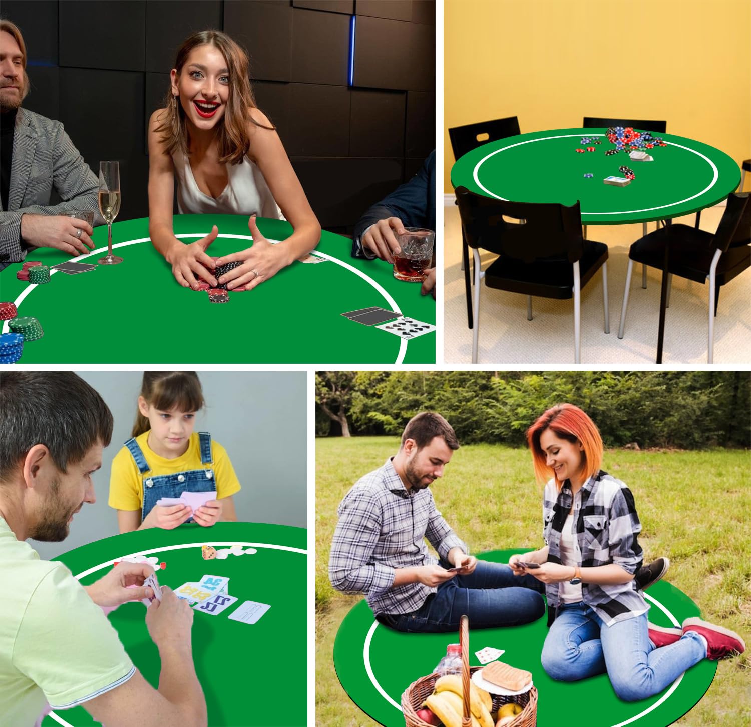 Texas Holdem Pokermatte 60/80/100/120/140cm Rund Tragbarer Pokertisch Pokerteppich Deco Layout Druck für 8 Spieler Spiellayout-Matte