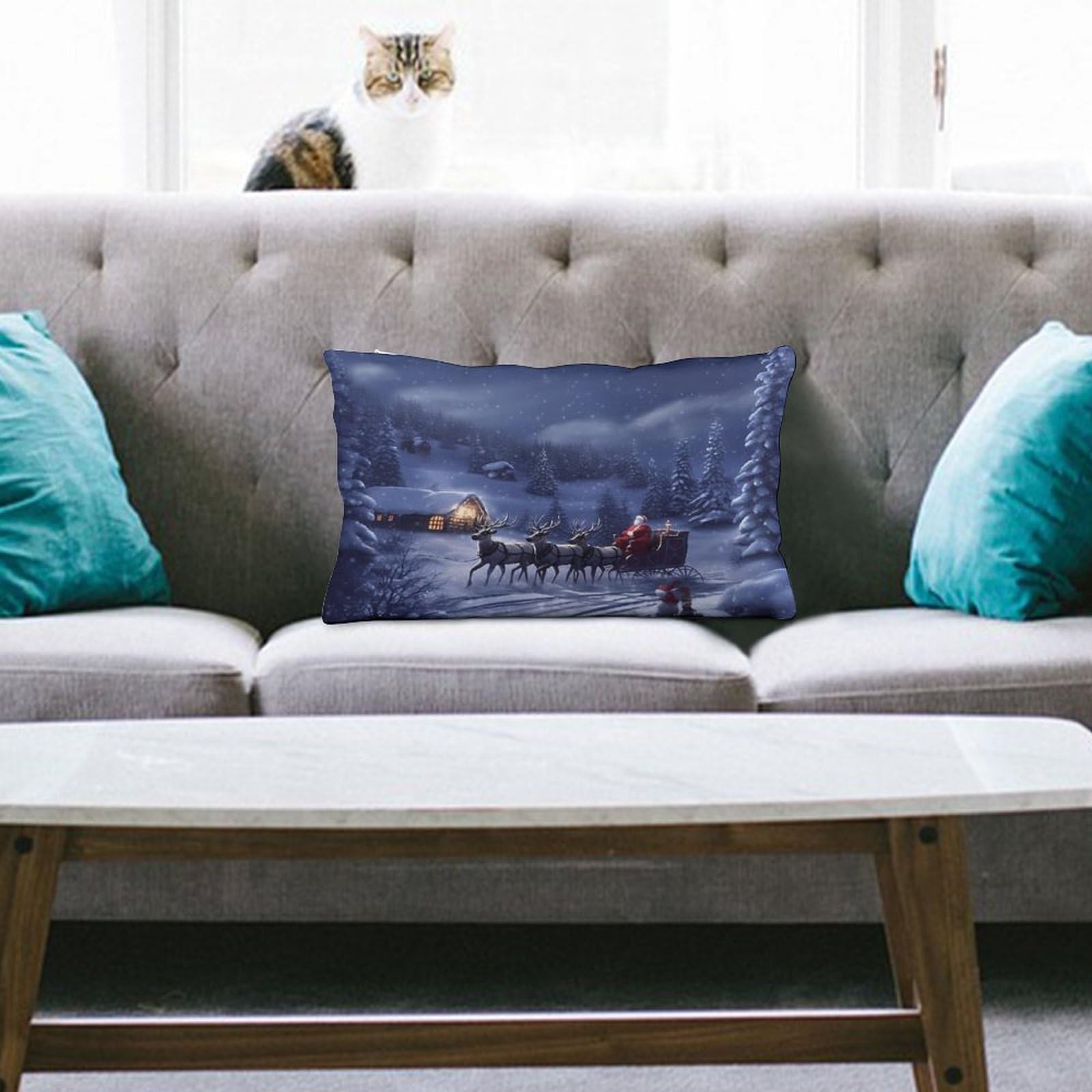 NTVOWPZO Decoration Throw Pillow Covers 8"x12" Pillowcases Covers Snow Night Santa and Deer Soft Pillowcases Modern Farmhouse Home Decor Sofa Cushions Covers for Couch Bed Living Room