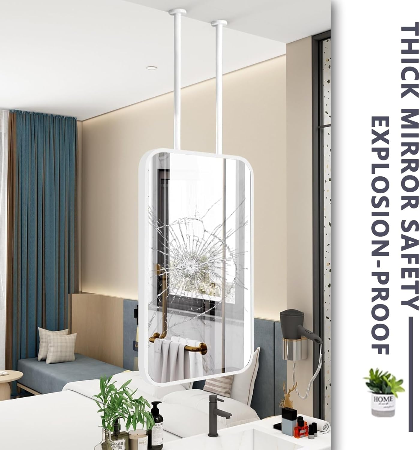 シルバー 長方形 壁掛け鏡 約90cm x 60cm シルバー 長方形 壁掛け鏡 約