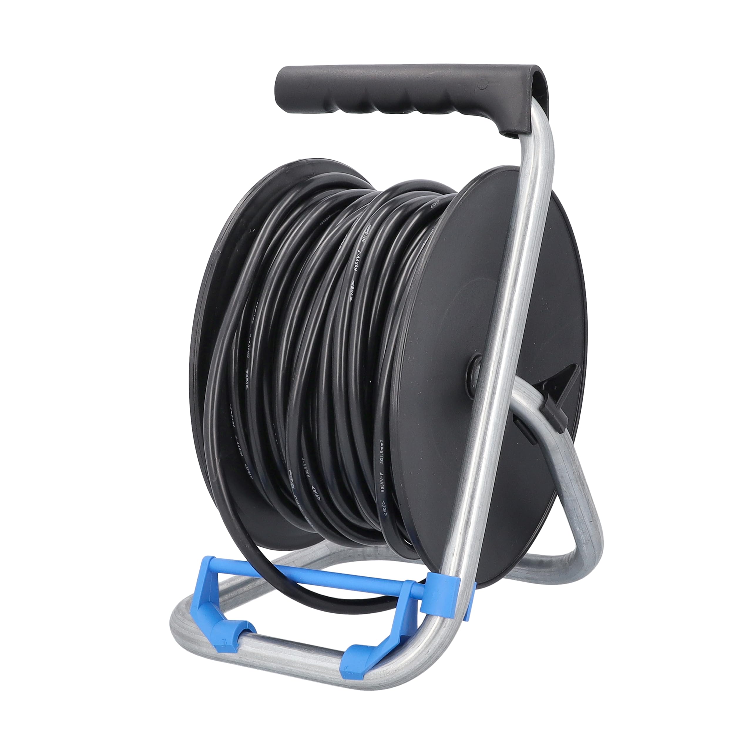 as - Schwabe enrollacables 25 m H05RR-F 3G1,5, IP20 interior, 4 tomas de corriente con toma de tierra, freno de bloqueo, guía de cable, Made in Germany