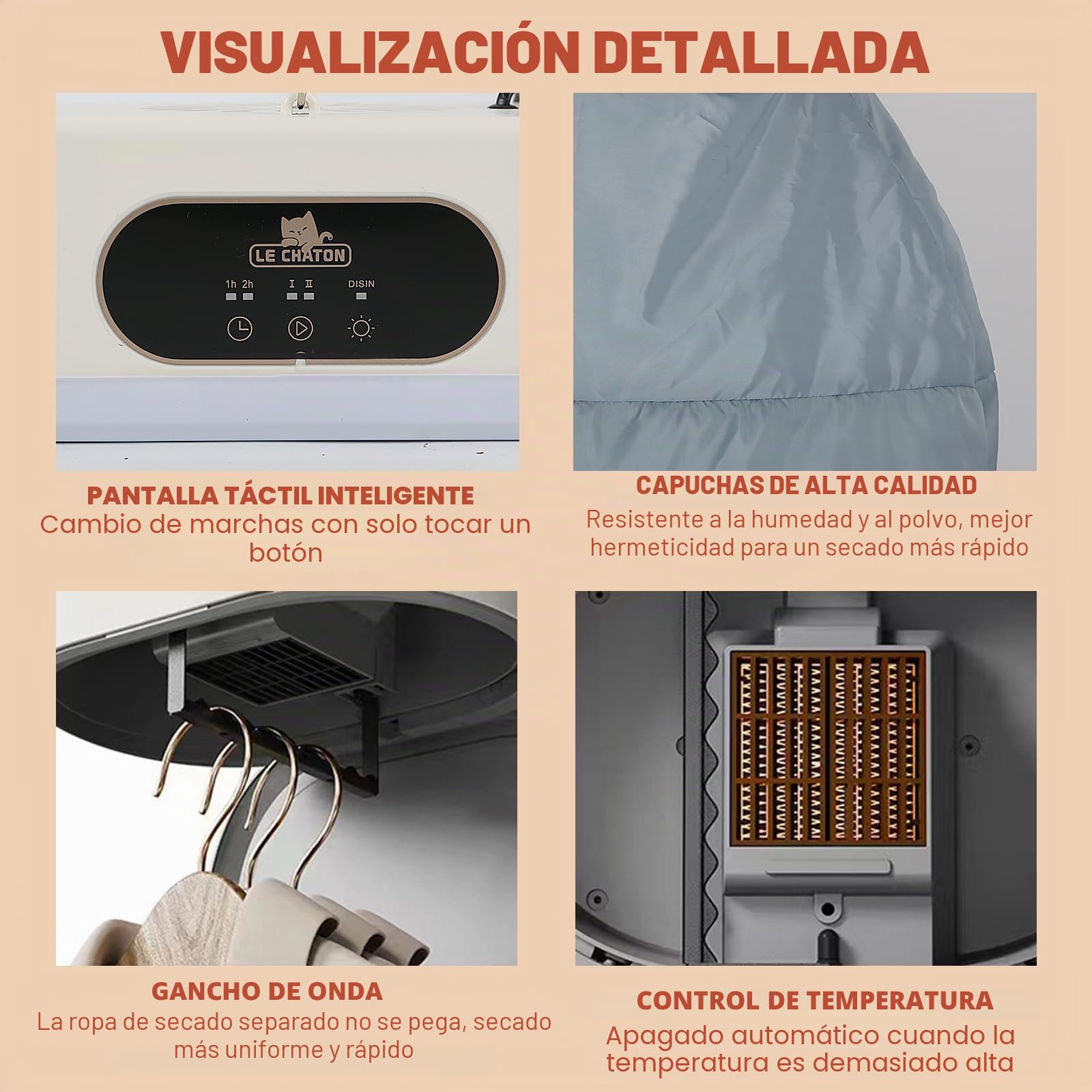 Secador de ropa, secadora portátil para apartamentos, viajes, dormitorios, caravanas, control de tiempo, calefacción PTC. Bolsa seca y perchas. Adecuado para ropa, ropa interior, ropa de bebé
