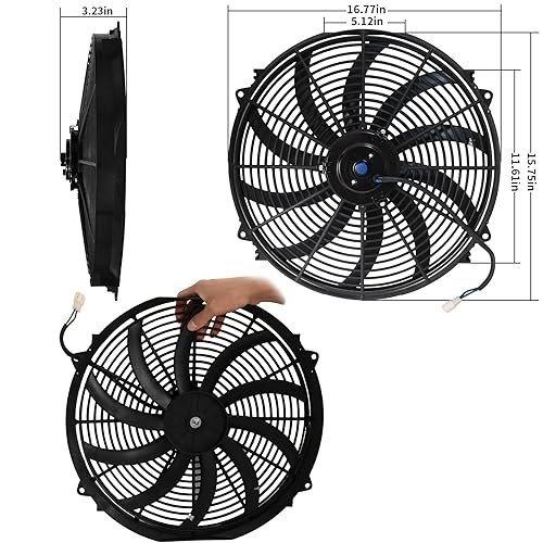 Miniatura 3 de MuHize Ventilador de refrigeración de radiador eléctrico, ventilador universal de alto rendimiento mejorado de 16 pulgadas, conjunto de