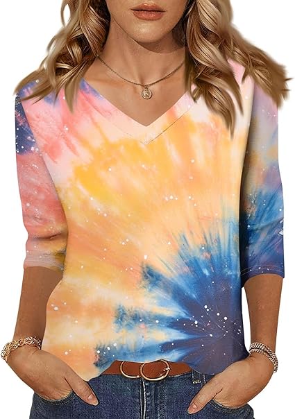 HTHLVMD Womens 3/4 Length Sleeve Tunic Tops Summer Fall Outfits 2025 Three Quarter Sleeve Casual V Neck T Shirts for Women