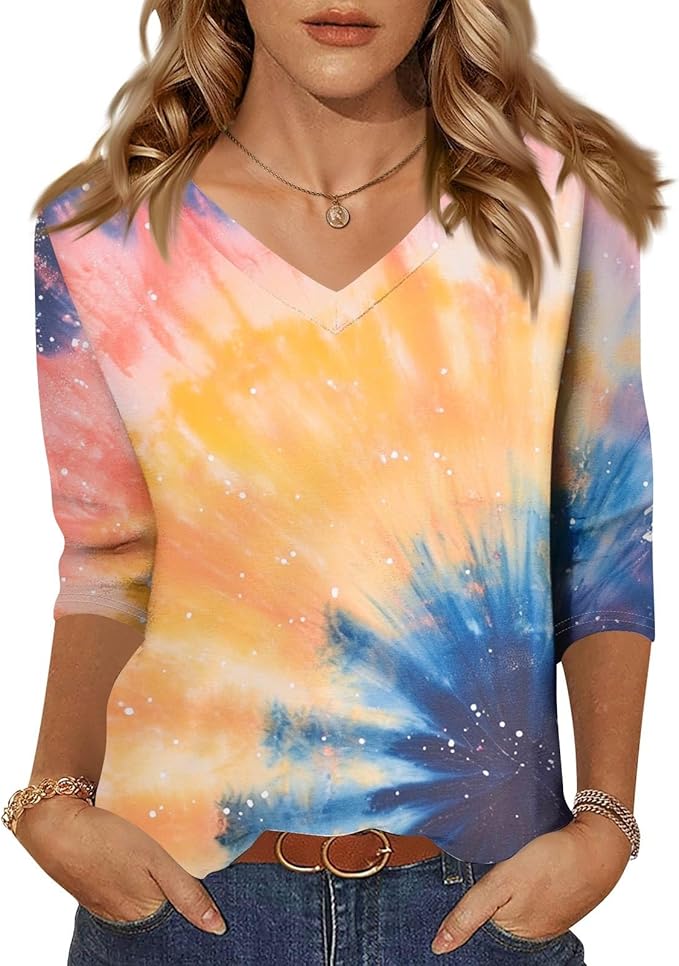 HTHLVMD Womens 3/4 Length Sleeve Tunic Tops Summer Fall Outfits 2025 Three Quarter Sleeve Casual V Neck T Shirts for Women
