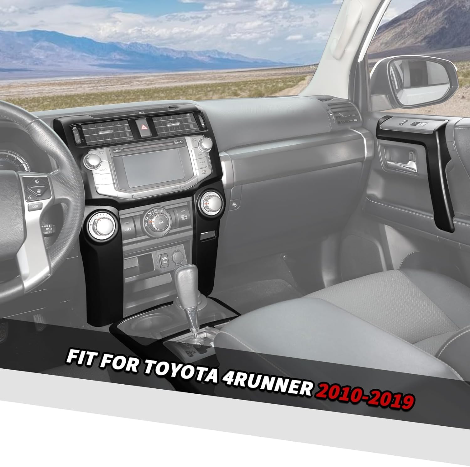 Jimen Fit for Toyota 4Runner 2010-2019, 8PCS Interior Trim Kits - Navigation Panel, Gear Shift Cover, AC Climate Control Panel, Inner Door Handle Trim (Matte Black)