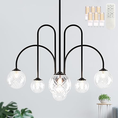 Miniatura 17 de Candelabro Sputnik de níquel con 8 luces colgantes de globo de 38.5", lámpara Sputnik moderna con pantalla de globo de vidrio esmerilado, lámpara