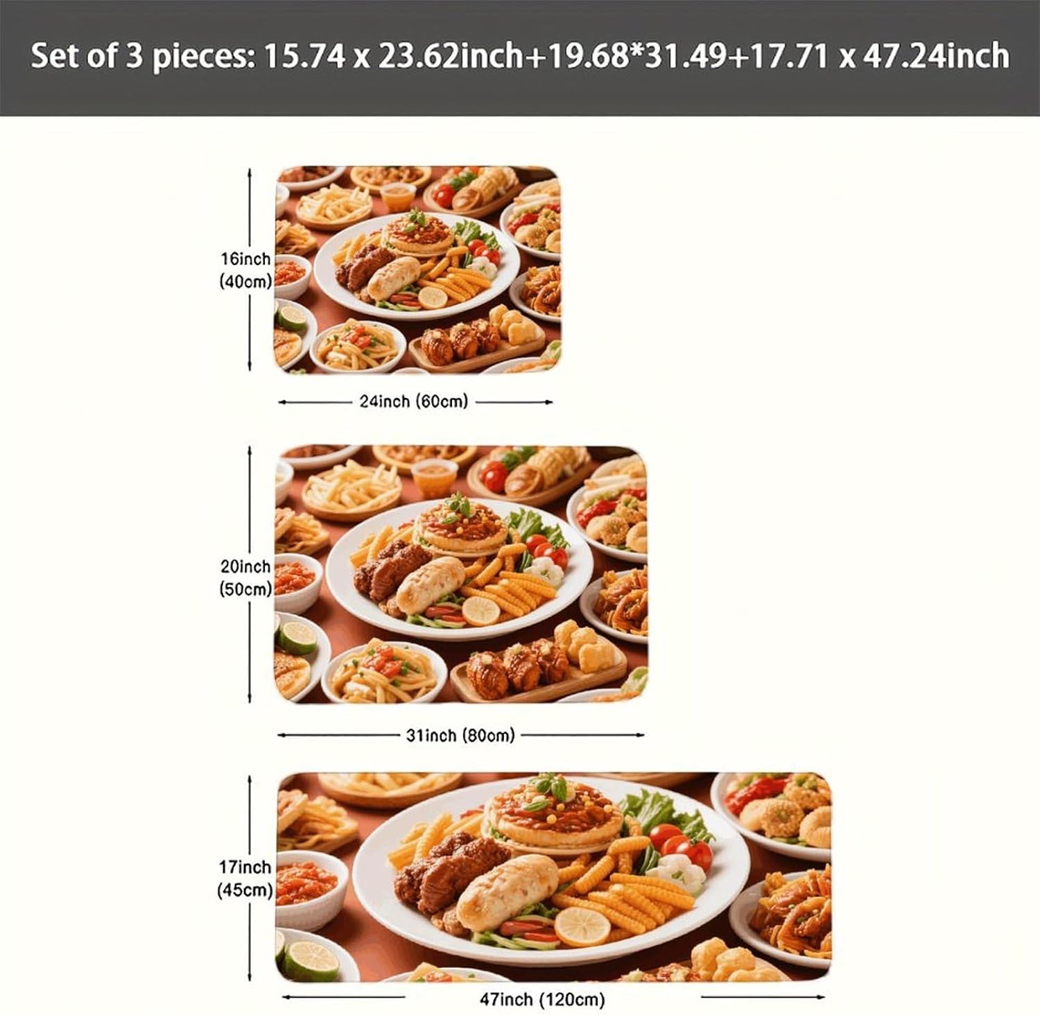 Lots of Tasty Food Kitchen Mats for Floor 3 Pcs Kitchen Rugs