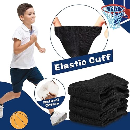 Miniatura 3 de Hanaive 100 pares de calcetines negros unisex de algodón elástico suave y cómodo para niños, calcetines de vestir de baloncesto y fútbol, calcetines
