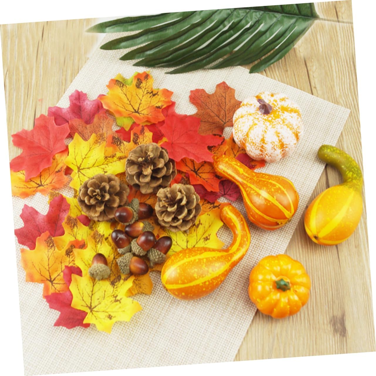 Zerodeko Vivid Acorn Pumpkins Maple Leaves Fall Decor 141pcs DIY Props for Halloween Decor