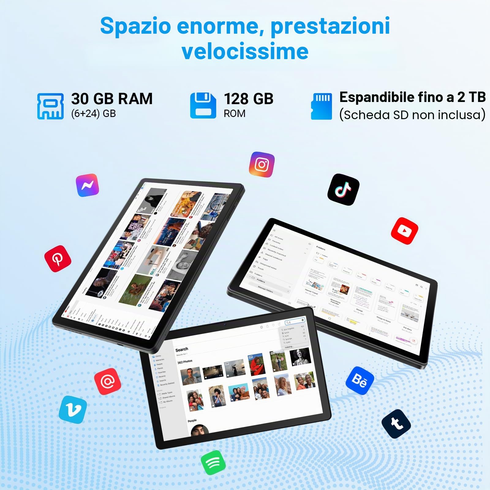 Tablet Android 15 GMS 30GB RAM 128GB ROM Octa-Core 6200mAh 1280x800 HD WiFi 6 BT 5.3 Grigio