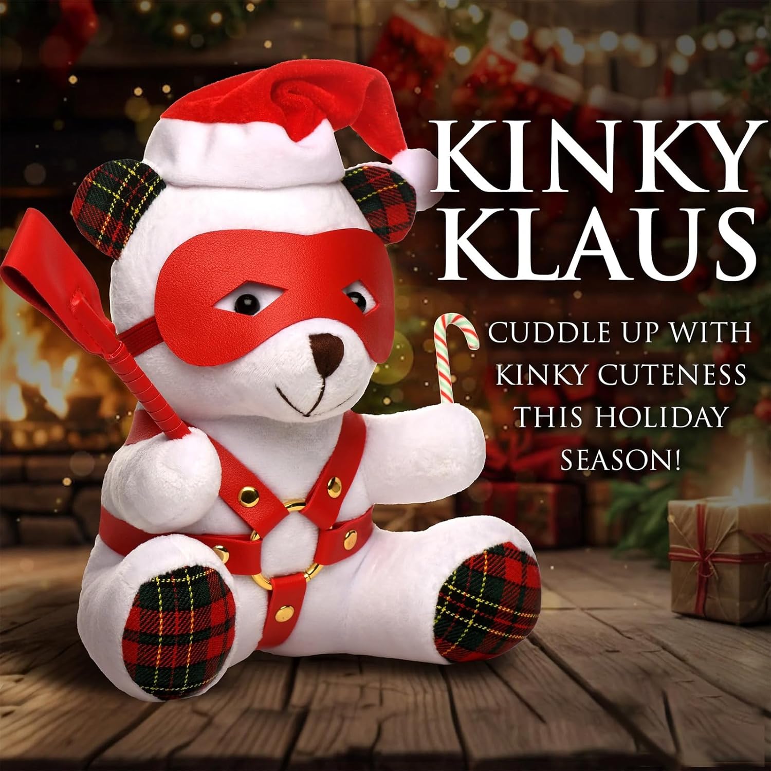 Christmas Teddy Bear with Santa Hat Candy Cane Novelty Bondage Toys Fun Birthday Decoration Stuffed Animals Plush Gifts for Girlfriend Couple Friend Holiday BDSM Teddybear Present