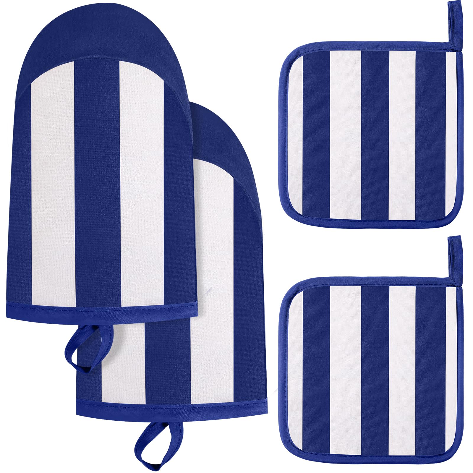 Reallnaive Juego de 4 manoplas de horno y soportes para ollas para cocina, guantes de horno de algodón a rayas, resistentes al calor, 260.0 °C, exteriores, interiores, jardín, hornear, cocinar