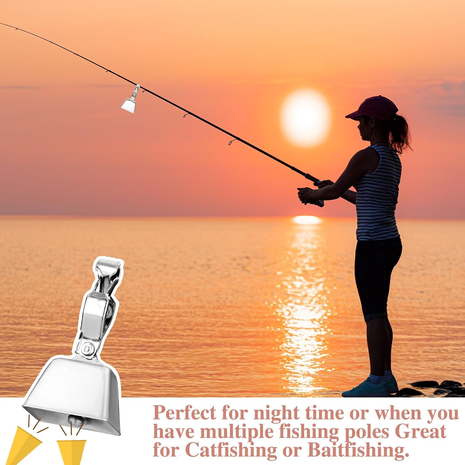 Soulchen 20 Pcs Fishing Bells Fishing Pole Catfish Bells Alert with Clamp Clip on Poles Catfishing Equipment Angling Rings Ice Accessories for Angling Rod Tips