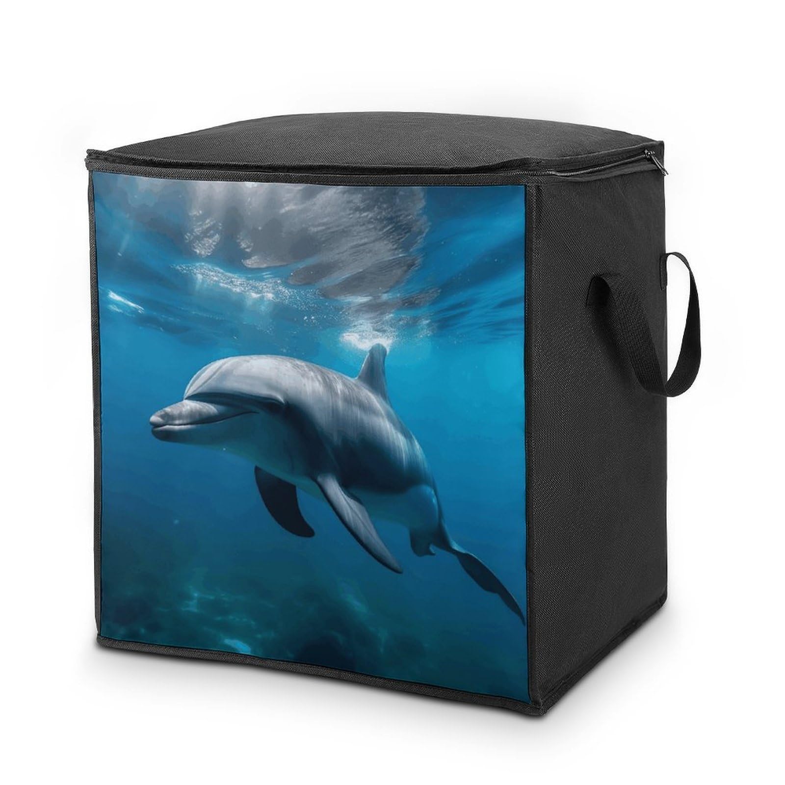 Dolphins in The Ocean1 Storage Bag with Zippers And Handle Extra Large Bedding Comforter Storage Bag Foldable Blanket Storage Bags Fabric Moving Bags for Closet Organizer (70L)