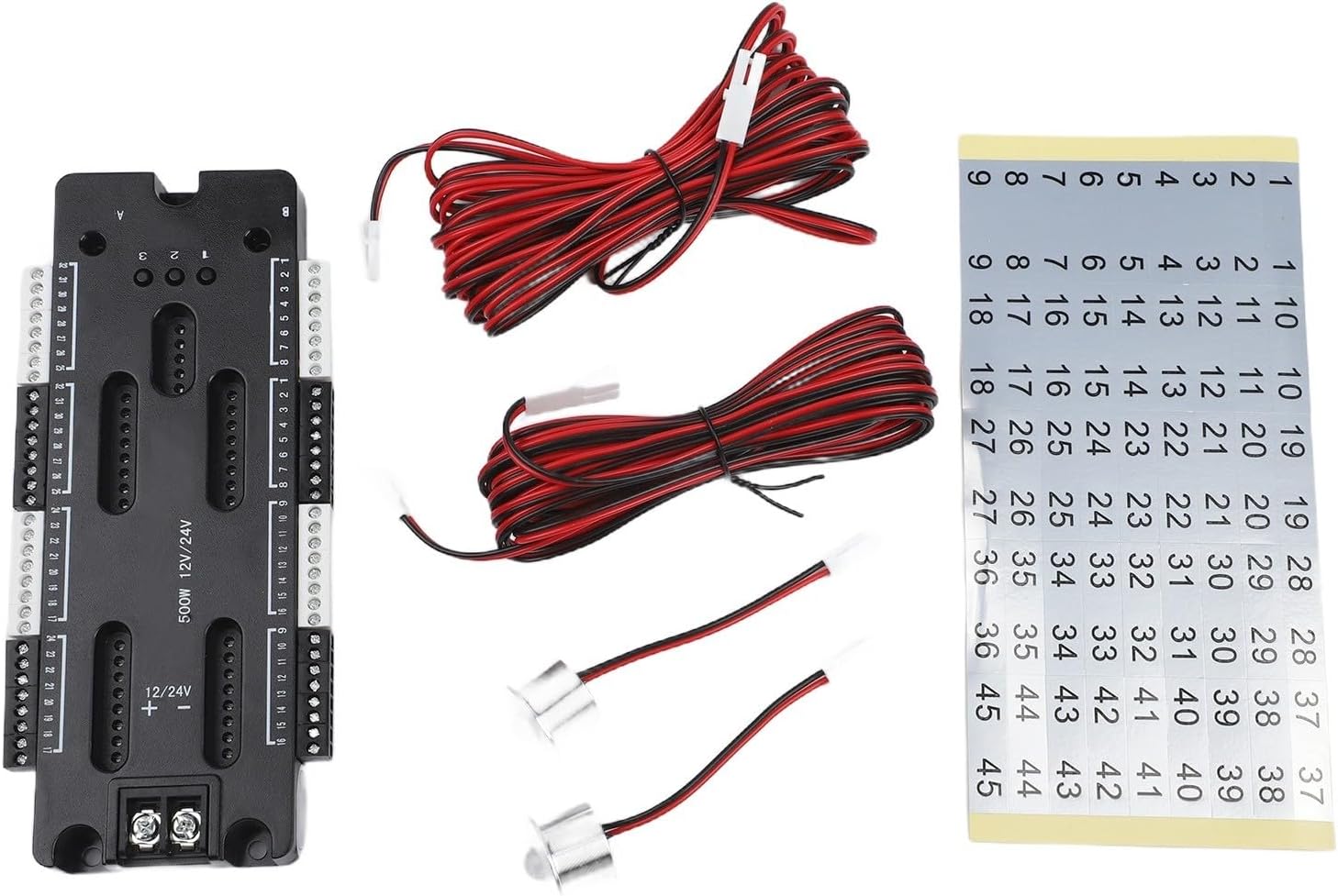 32-Channel Stair Motion Sensor Controller for LED Lighting – PIR Night Light Dimmer with Dual Sensors, DC12V/24V Input, 500W Max Load, Indoor Smart