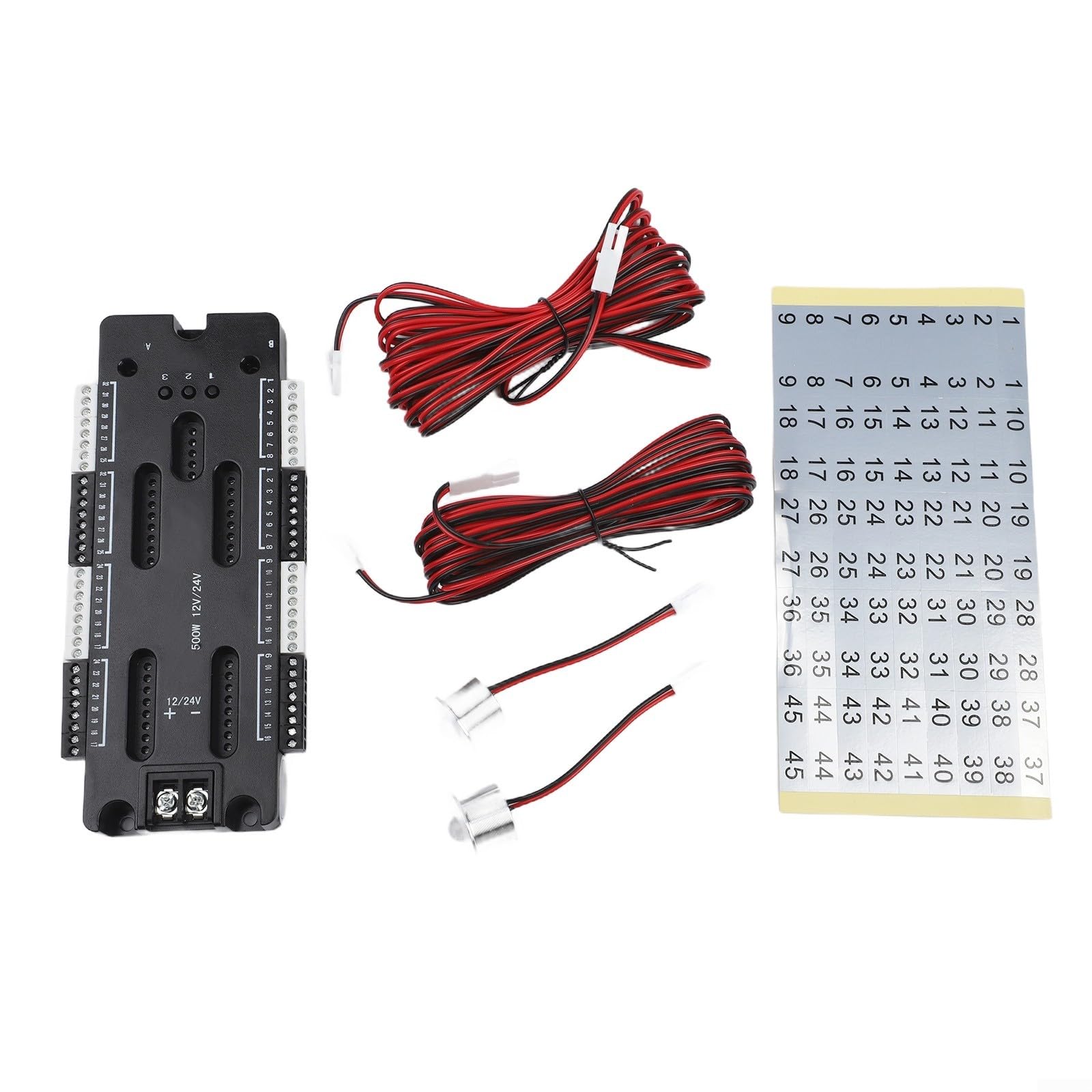 32-Channel Stair Motion Sensor Controller for LED Lighting – PIR Night Light Dimmer with Dual Sensors, DC12V/24V Input, 500W Max Load, Indoor Smart