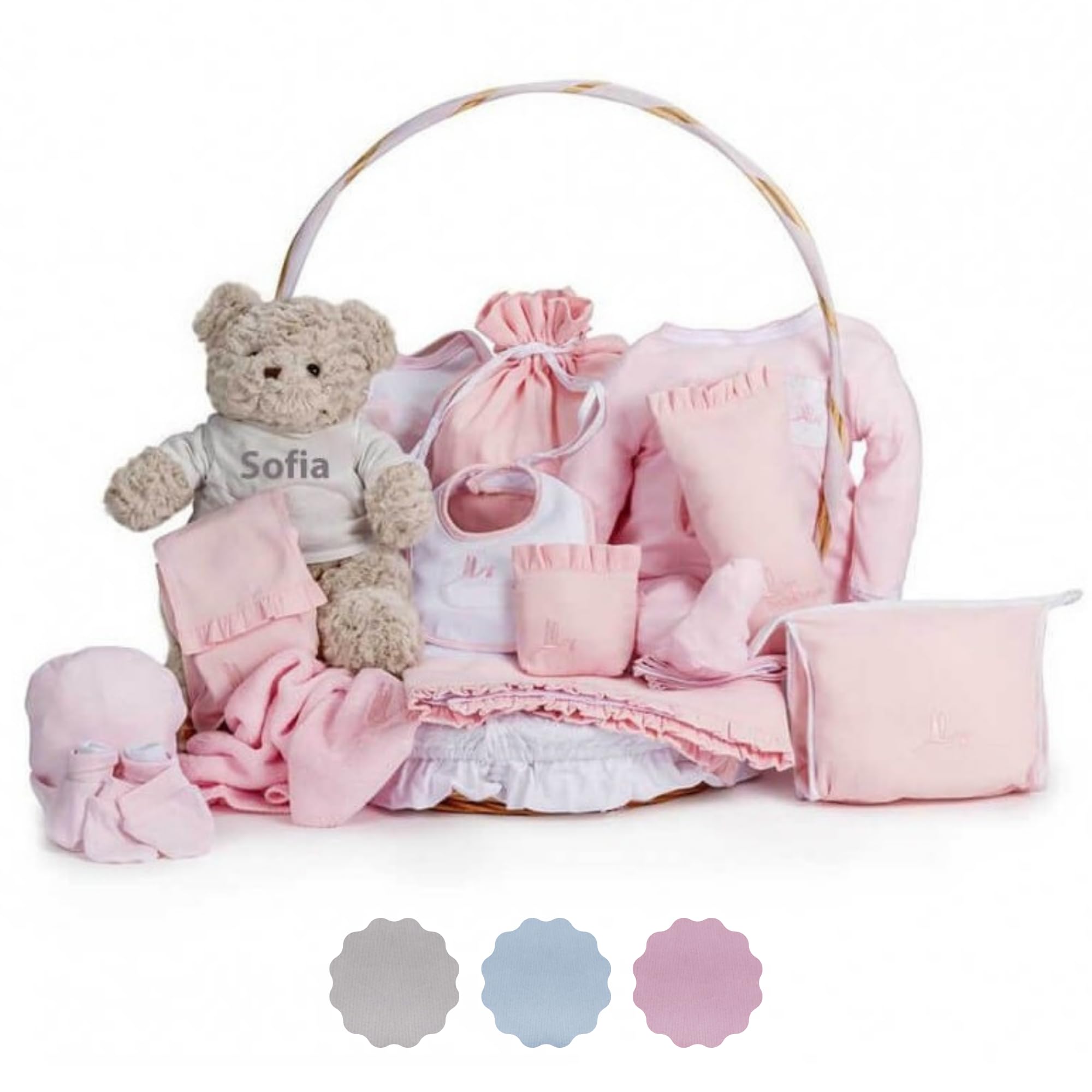 Coffret cadeau bébé Classique Pleine avec Ours - panier cadeau nouveau-né- coffret cadeau naissance - coffret vêtement bébé - bouquet de naissance - Taille 3/6 mois (Rose) | BebeDeParis