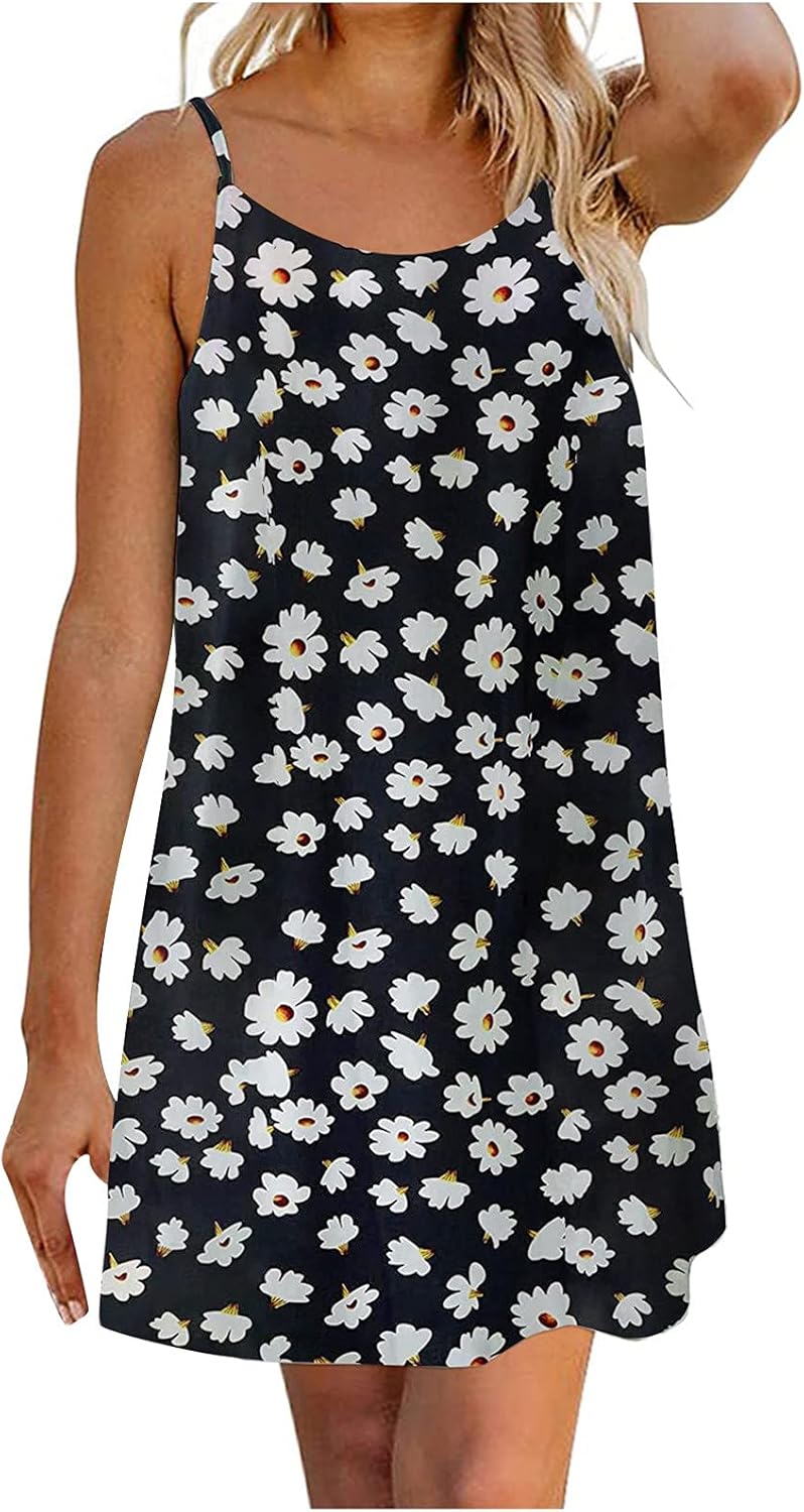 Summer Casual Mini Dresses for Women Floral Printed Cami Dress Beach