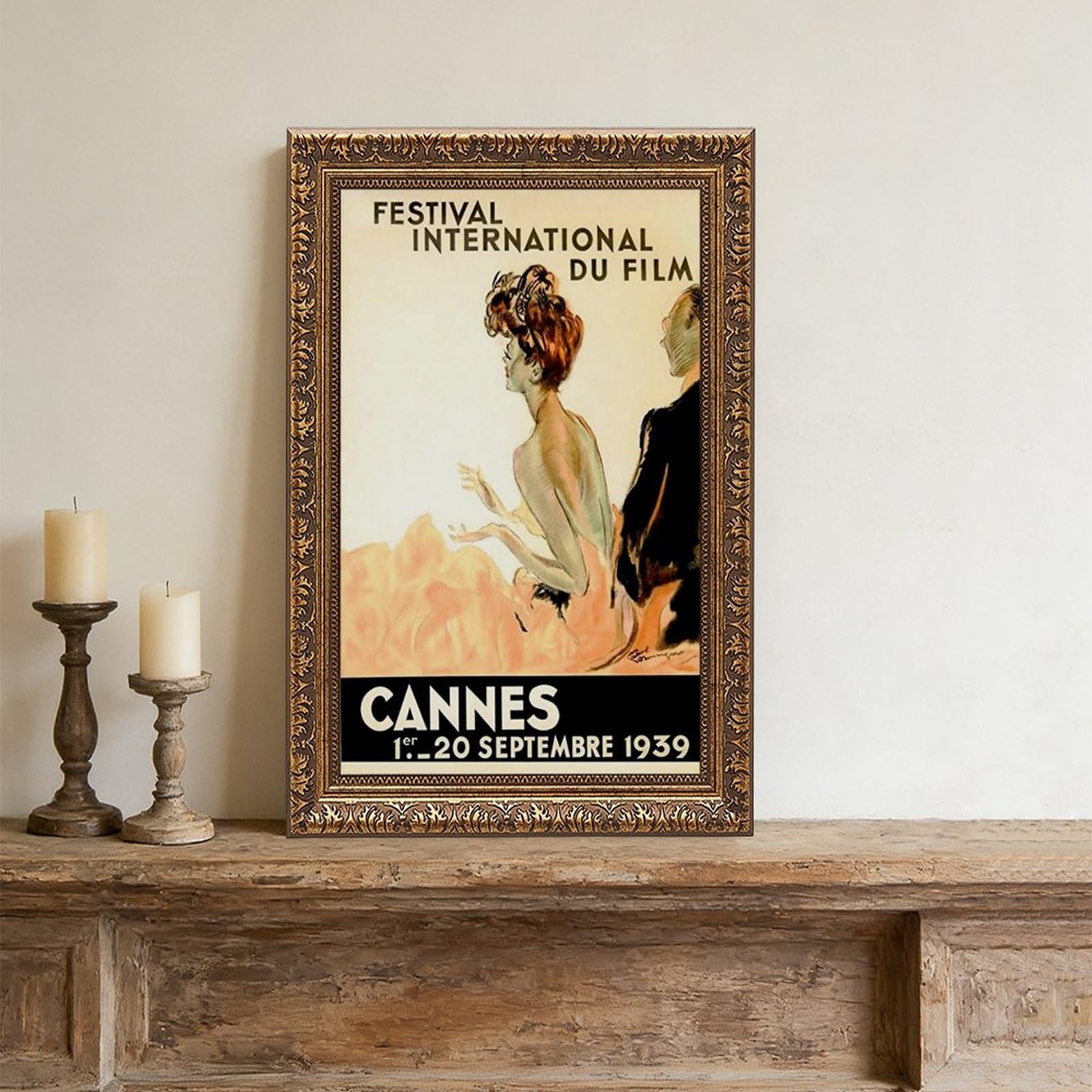 WCYB Festival International Du Film Fest 1939 Cannes Movie Fashion Couple Vintage Poster Stampe Canvas Deco Dipinti Wall Art Hangable Frame 20,3 cm L x 30,5 cm W