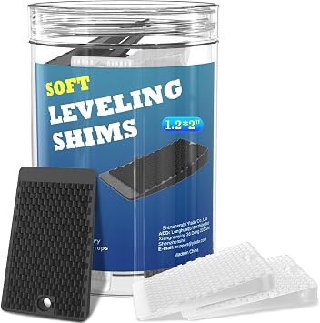 Furniture Levelers Black & Clear, 32 Piece Jar 2, Rubber Shims for Leveling, Mix Color Wedge for Table Leg, Toilet, Bed & Couch, Small Shims for All Kinds of Furniture, Cuttable and Stackable