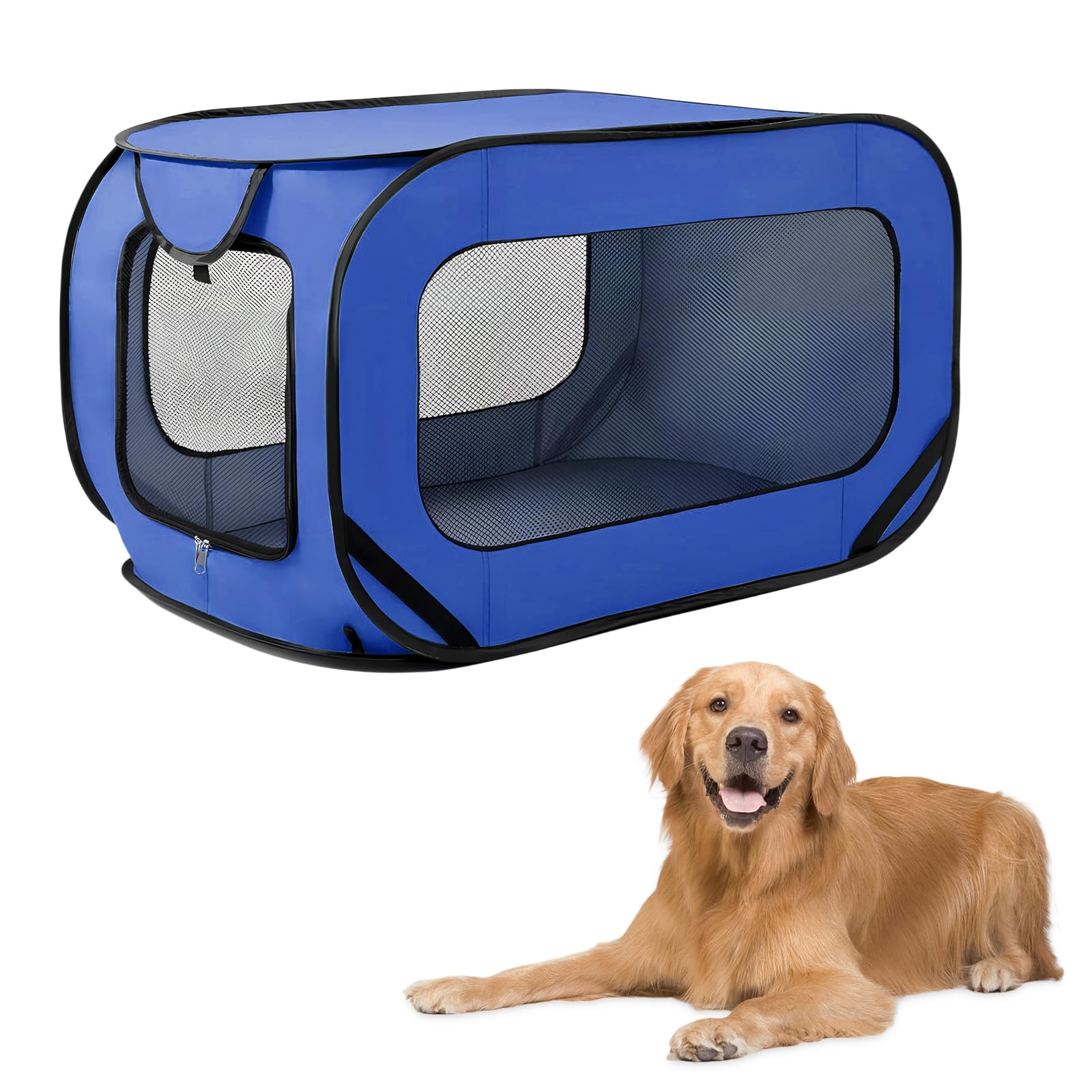 94*53*53 cm Hundetransportbox Faltbar Pop-Up-Transportbox Hund Katze Stabile Transportbox, Oxford Stoff Hundebox Auto Hundetasche Tragbarer Hunde Transportboxen für Katzen & Hunde bis 29.5 kg, Blau