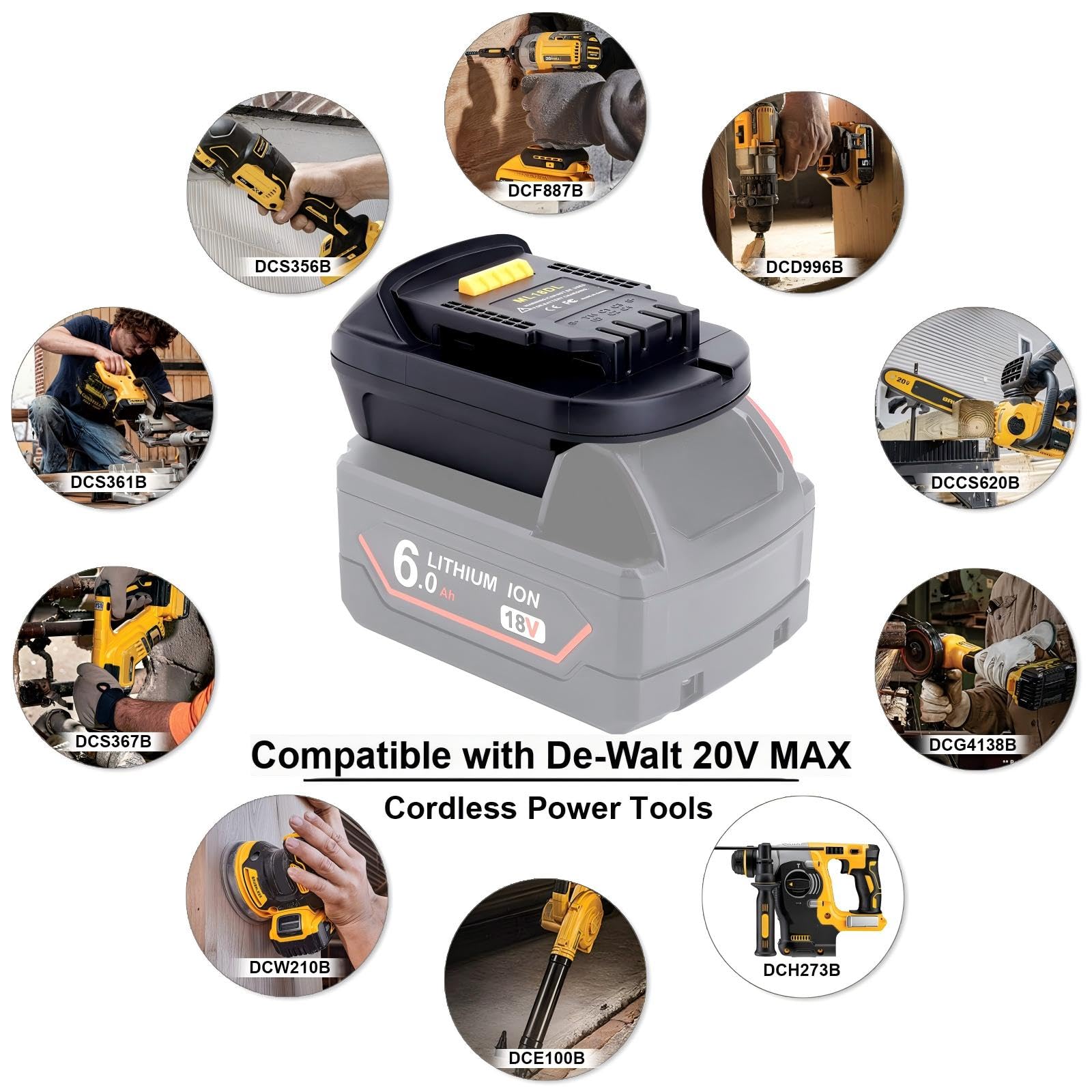 Biswaye Adaptador compatible con herramientas DeWalt de 20 V Max, compatible con batería Milwaukee M18 de 18 V para repuesto para batería DeWalt de 20 voltios, convertidor de adaptador de batería