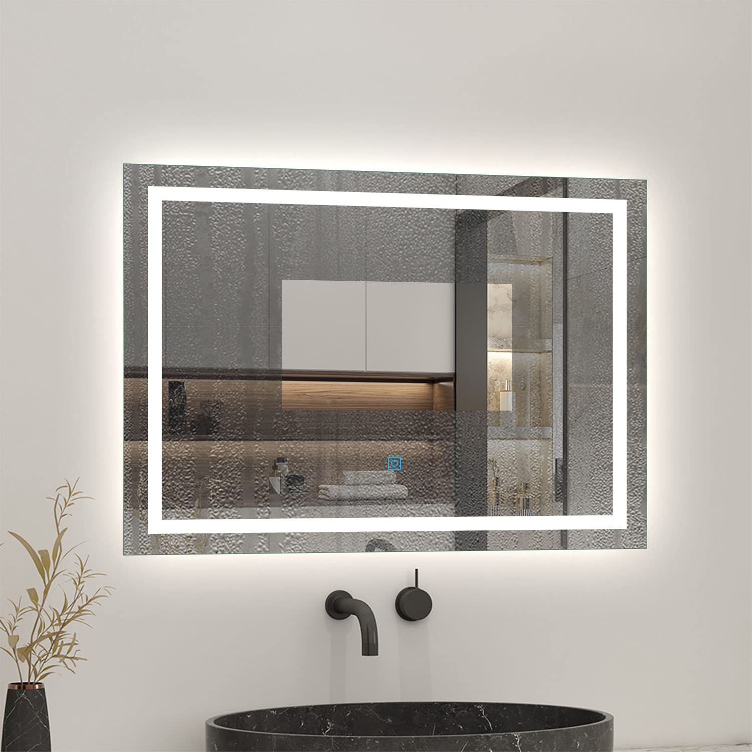AICA Miroir Salle de Bain 80 x 60cm Anti-buée +dimmable + mémoire, Miroir Lumineux LED