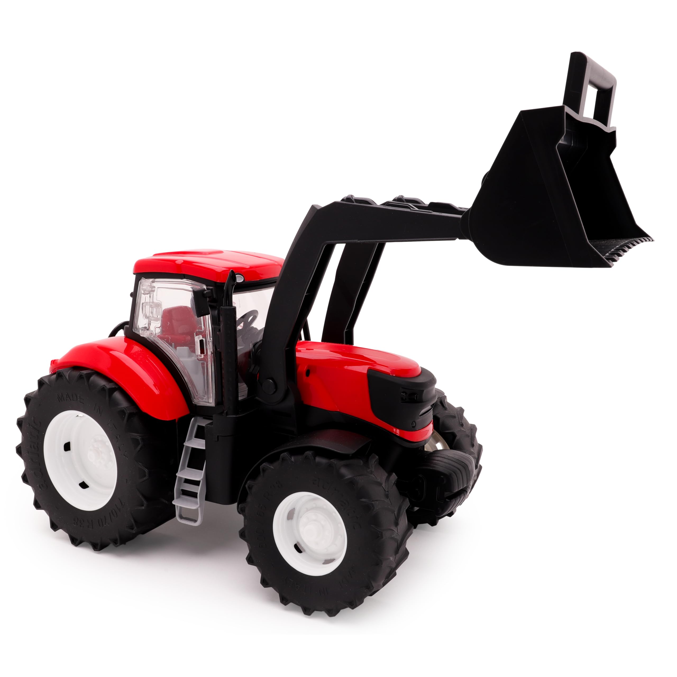 Toyland® 39cm (15") Trattore rosso con porte apribili e caricatore frontale sollevabile - Scala 1:16 - Veicoli agricoli giocattolo