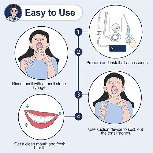 Miniatura 5 de Kit electrónico de eliminación de piedras amígdalas, aspiradora 12 en 1 con 3 modos de succión y lámpara oral, espejo de aumento 5X, para