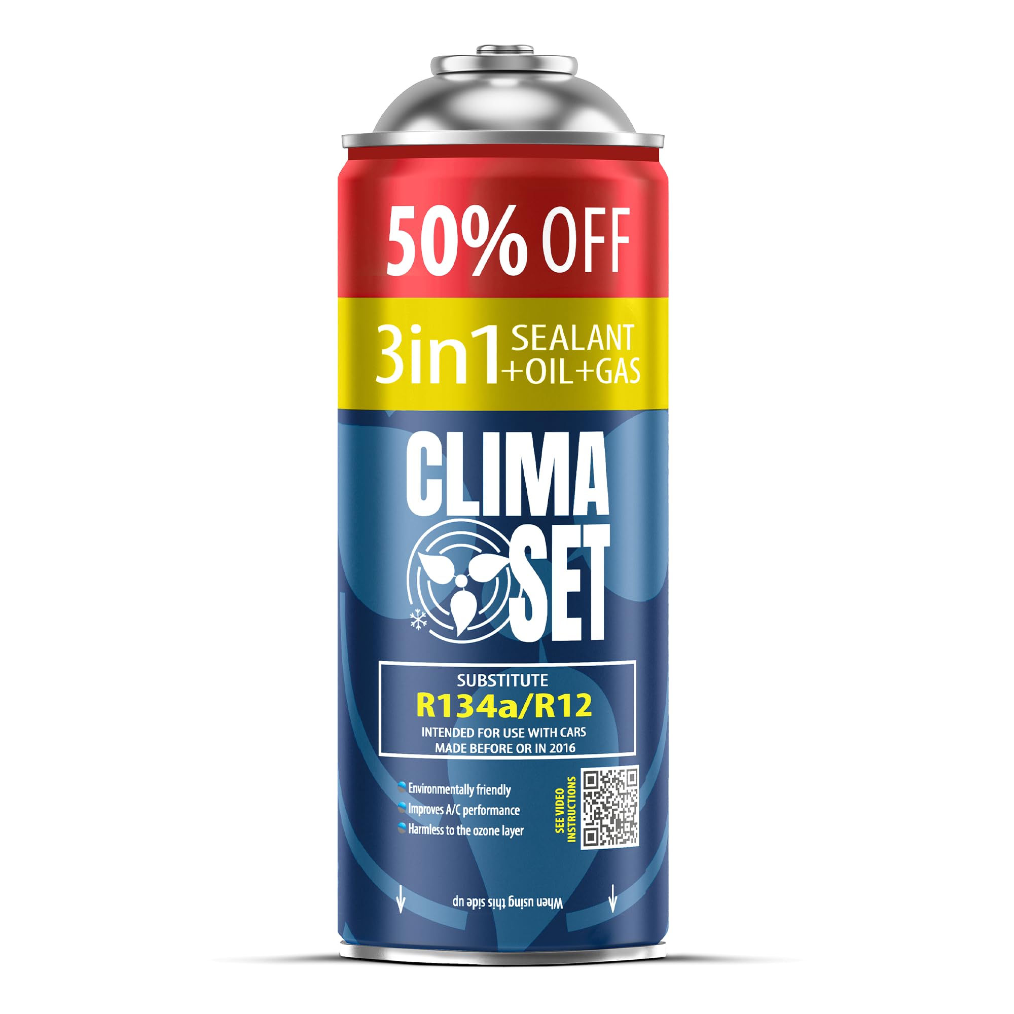 ClimaSet Replacement Gas R134a R12 3in1 – Car Air Conditioning Refill Kit 1 x 235 g – Refrigerant Replacement R134a – Car Coolant Bottle – Gas Air Conditioning Car – ECO