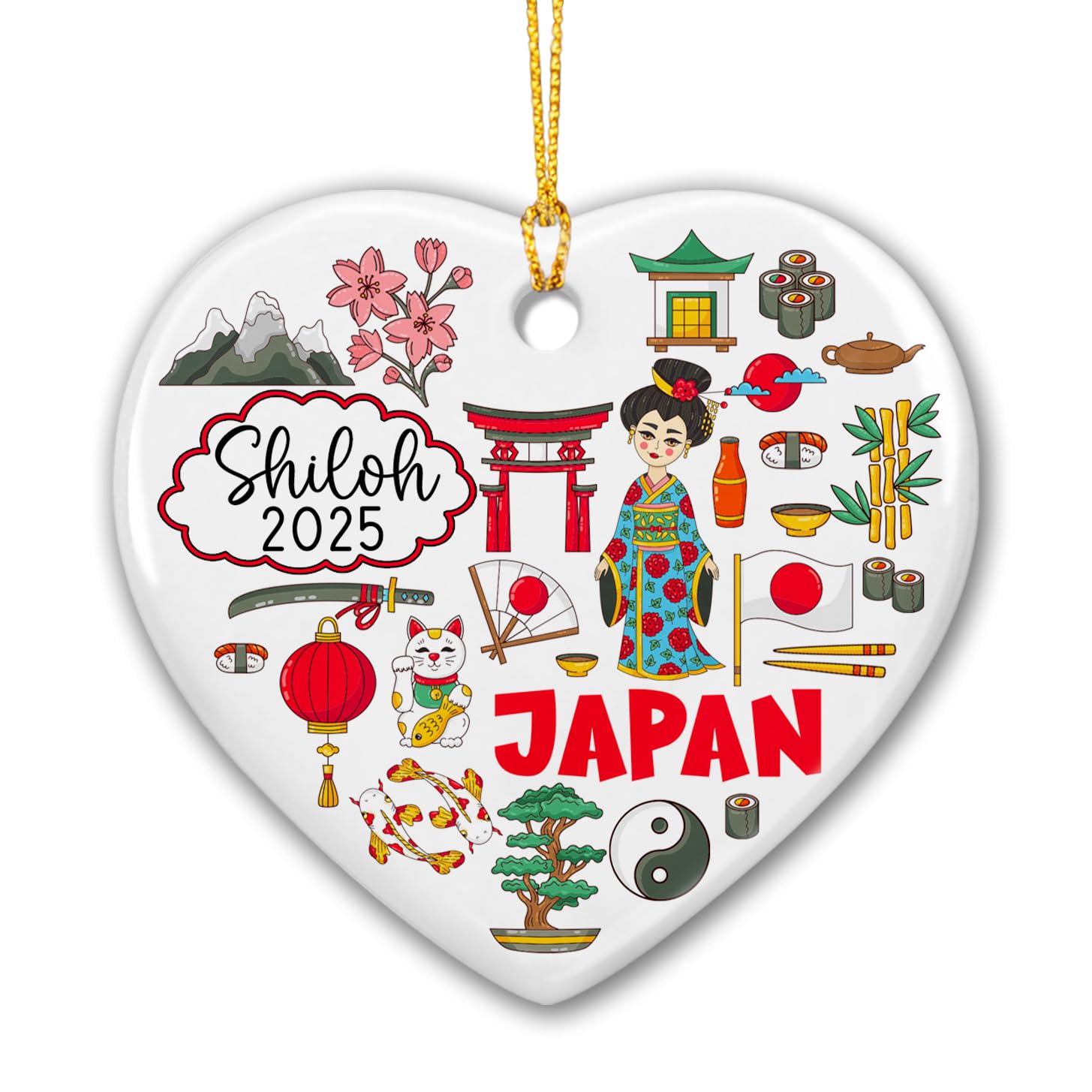 Personalized Japan Landmark Ceramic Christmas Ornament 2025, Japan Travel Souvenir Xmas Keepsake Ornament, Custom Name Japan National Park Christmas Ornament, Tokyo City Xmas Ornament for Japan Lover