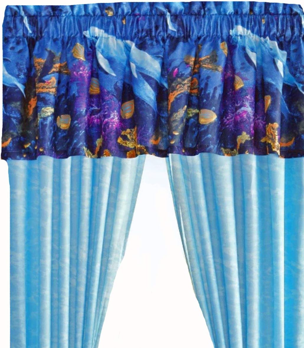 Tropical Living Dolphins Cove Sea Life Blue Window Treatment Valance (ONLY) 18" L x 84" W
