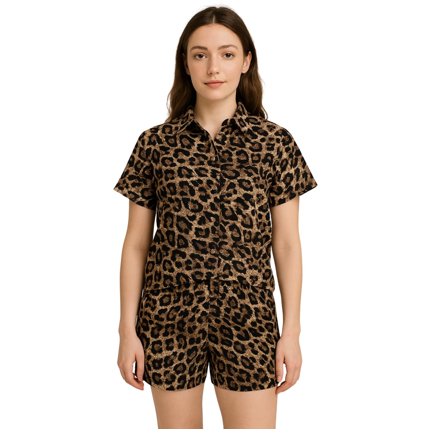 Printed Shirt with Shorts Co-Ord Set for Women, Two-Piece Co-ord Set - (Multicolor)-image-38