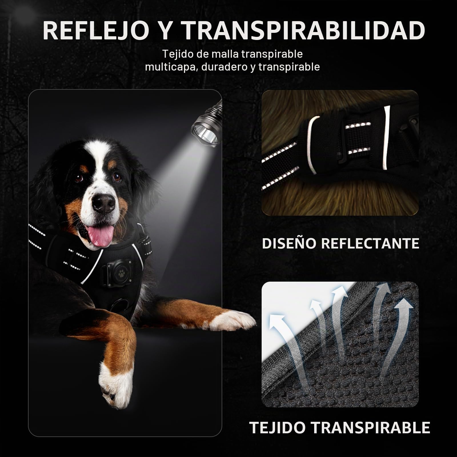 AirTag - Arnés para Perro, Chaleco Integrado para Perro con Soporte 100% Impermeable, arnés Reflectante sin tirones y sin estrangulamiento con Funda Apple Air Tag para Perros pequeños, medianos y