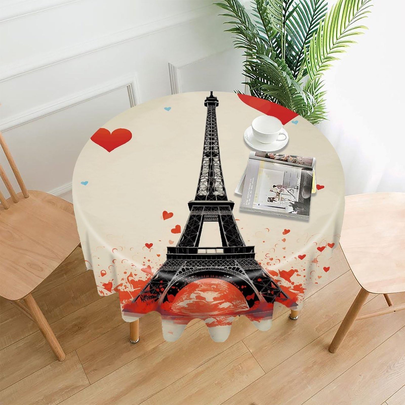 FekiLoot Eiffel Tower Pattern Tablecloth Decorative Round Table Cloth Wrinkle Resistant Washable Circle Table Cover Round Tablecloth for Picnic Party Camping Dining 60 Inch