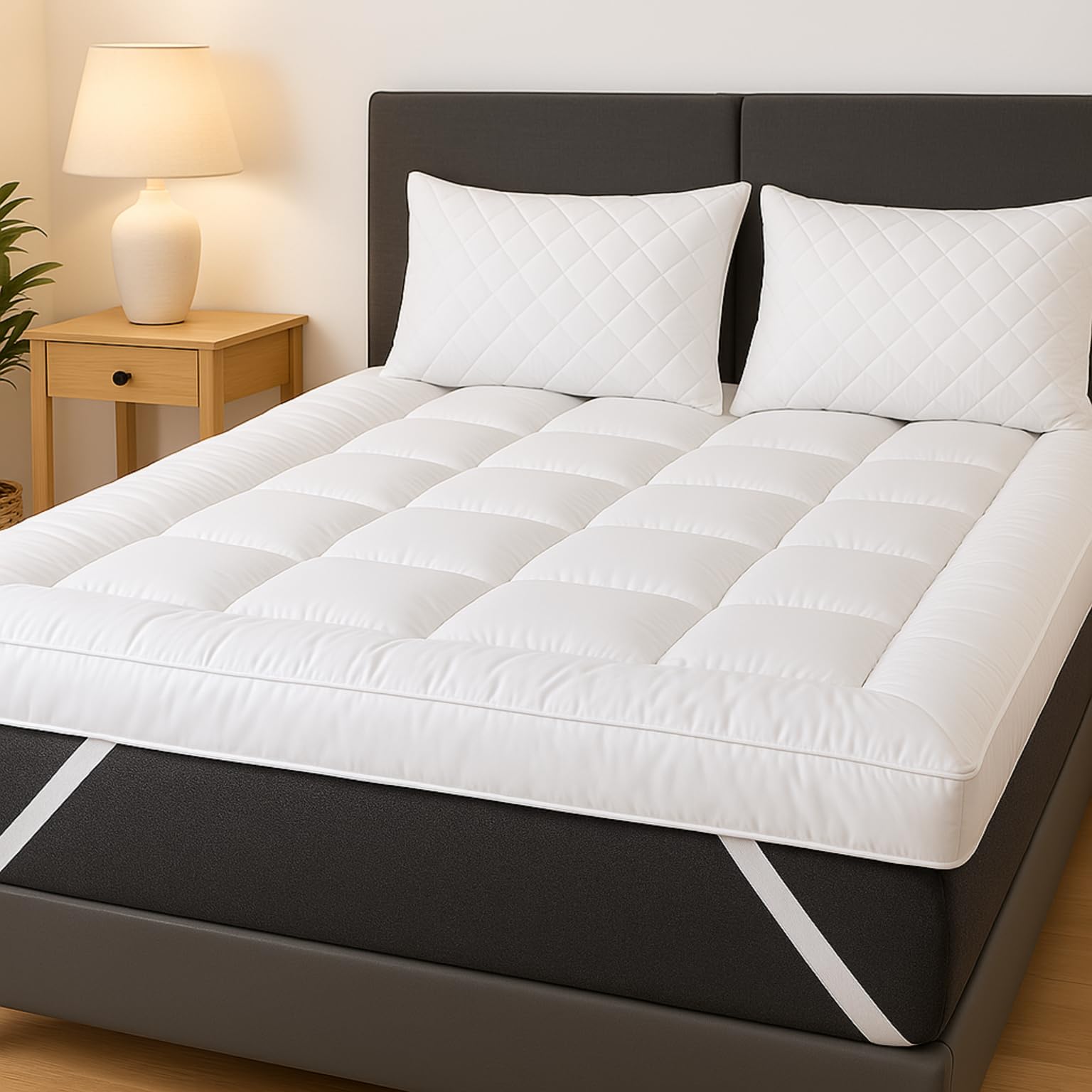 linensland® Mattress Topper Double Bed 4 Inch Thick - Hypoallergenic Microfiber - Enhance Comfort, Improve Sleep Quality - Strong Corner Elastic Straps (137x190+40 cm)
