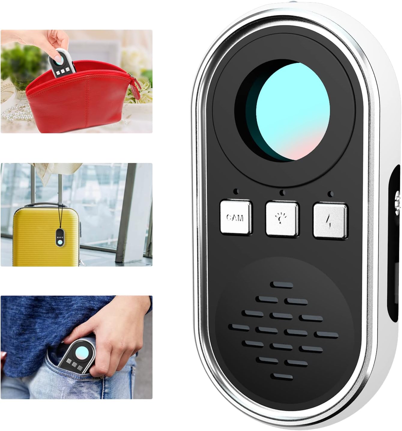 OLYAXEN Anti Hidden Camera Detector Spy Camera Finder Personal Emergency Safe Sound Alarm with Mini LED Flashlight Pocket Sized Camera Finder Locates Hidden Camera Quickly and Instantly