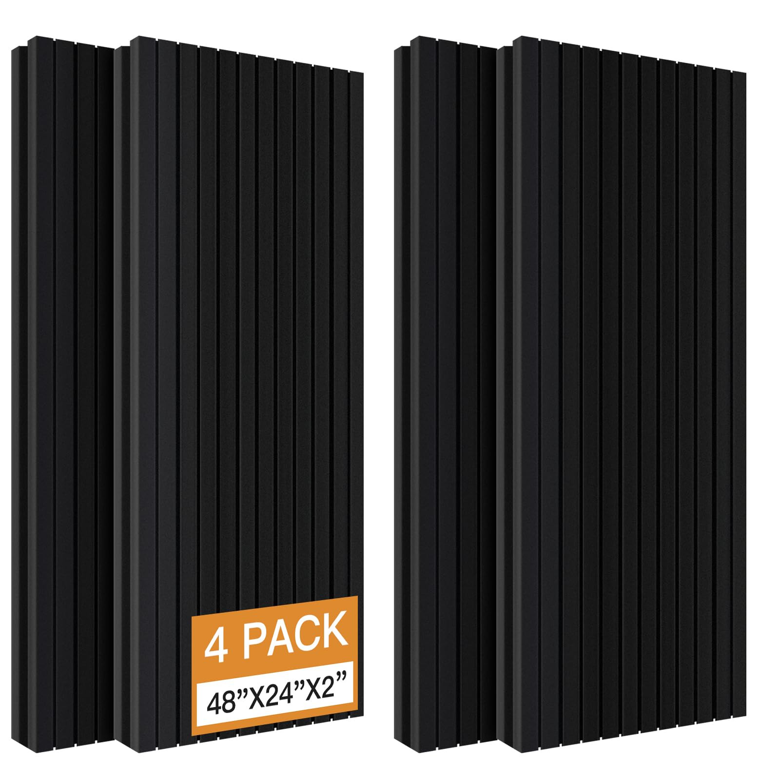 Photo 1 of Vyntqlla 4-Pack Acoustic Foam Panels, 48" x 24" x 2" High-Density Soundproof Foam Wall Panels for Wall, Ceiling, Noise Dampening Panels for Office, Studio and Home (Black 4 Pack, 48 x 24 x 2 Inches)