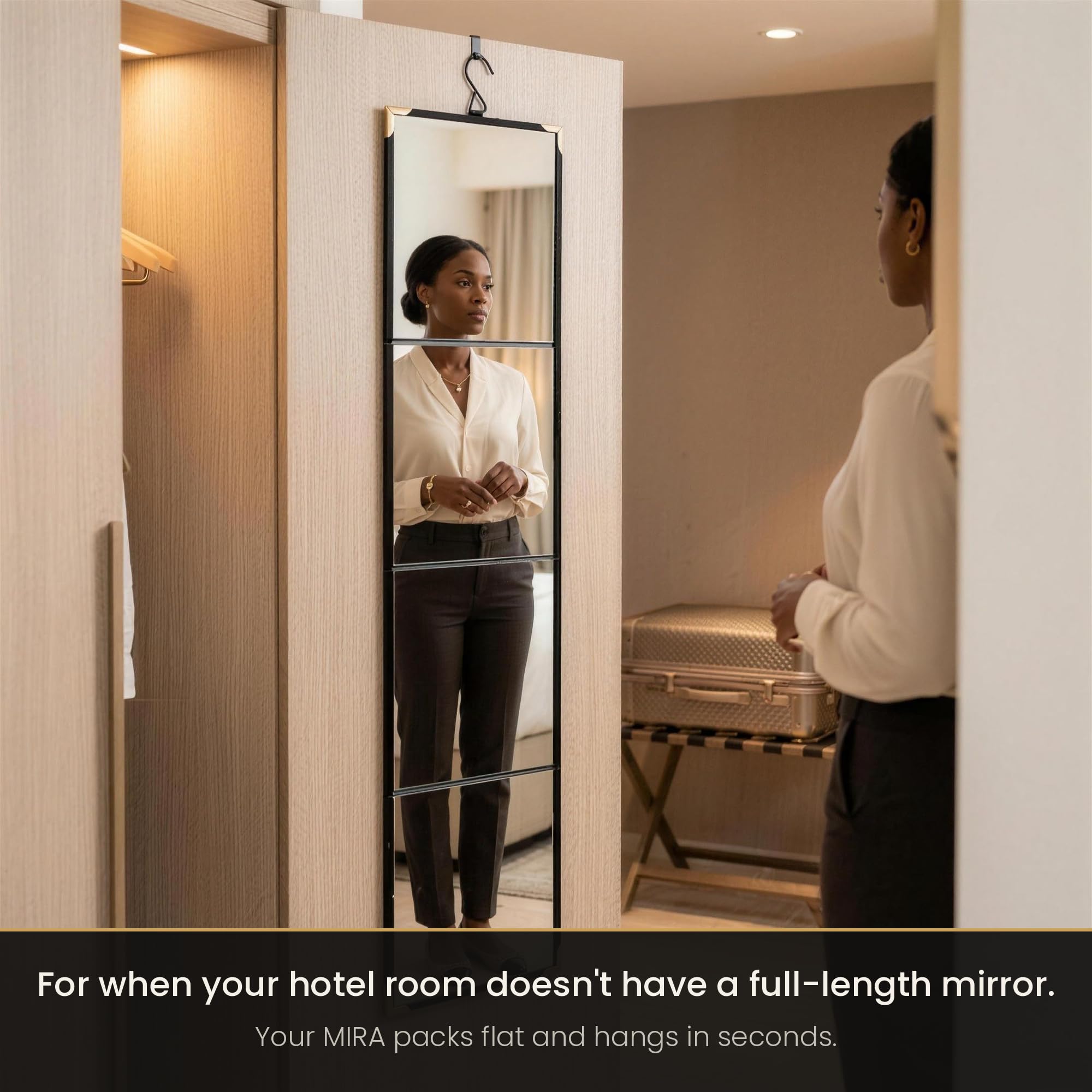 MIRA Real Glass Foldable Full-Length Travel Mirror, Portable 4-Panel